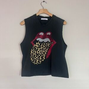 Daydreamer Rolling Stones Flocked Leopard Sleeveless Tank Top Gray Size Small